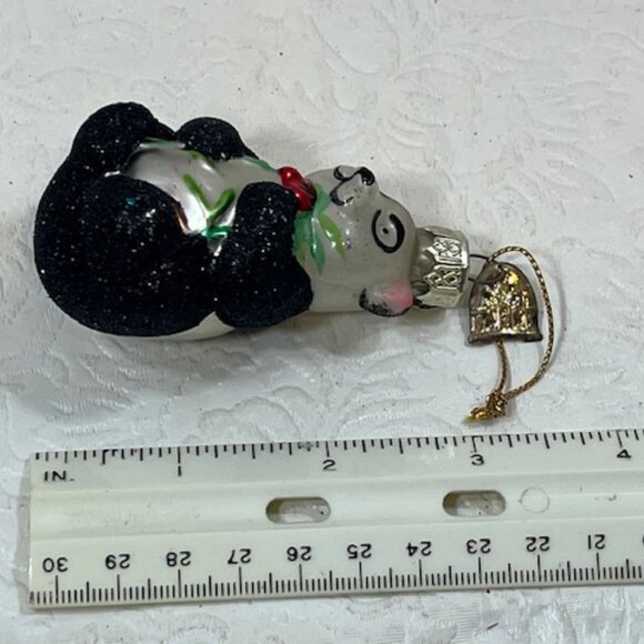 VTG Glitter Panda Bear Holiday Christmas Blown Glass Tree Ornament - Picture 7 of 7